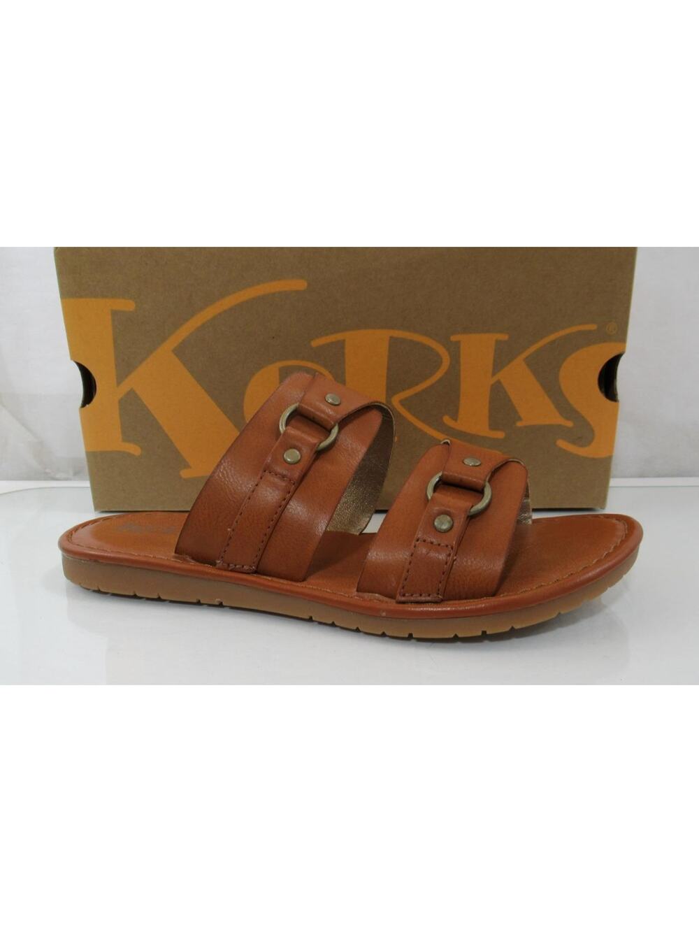 Women's Shoes Korks Sonata Two Straps Slide Sandals Comfort Tan Size 8